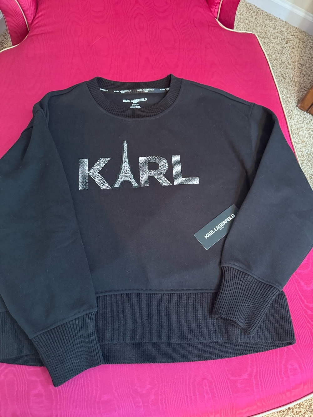 Karl Lagerfeld Women’s Black Embellished Sweatshirt Sm Petite New